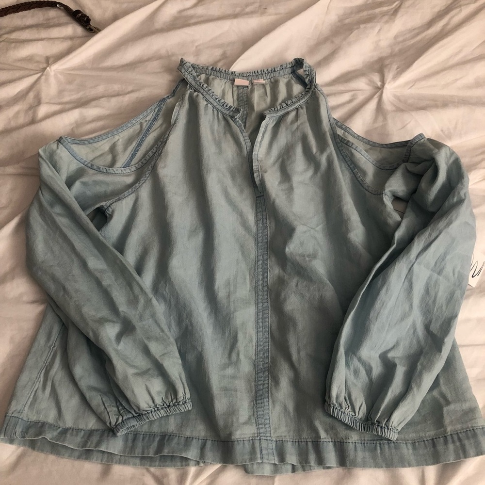 Cold shoulder jean shirt